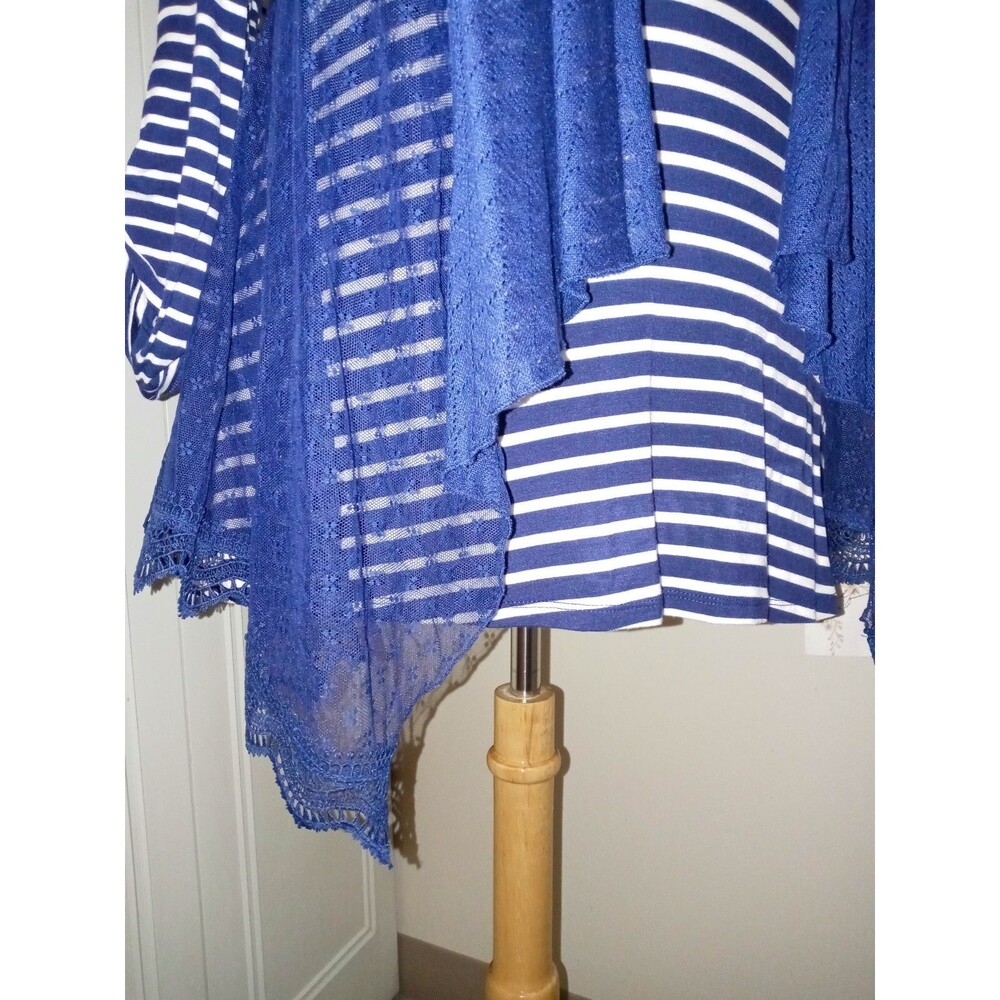 NWT TRUE SELF Womens XL 2Fer Stripes Lace Overlay Nautical Long Sleeve Top Navy - Picture 9 of 16
